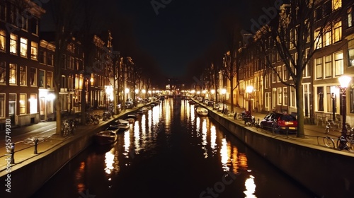 Serene Night Along the Canal