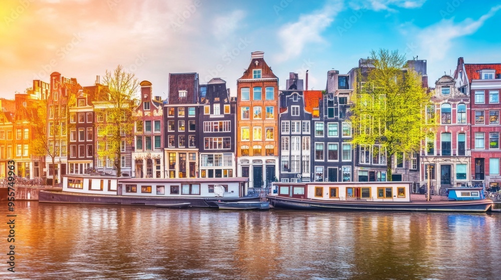 Scenic Amsterdam Canals at Sunset Scenic Amsterdam Canals at Sunset