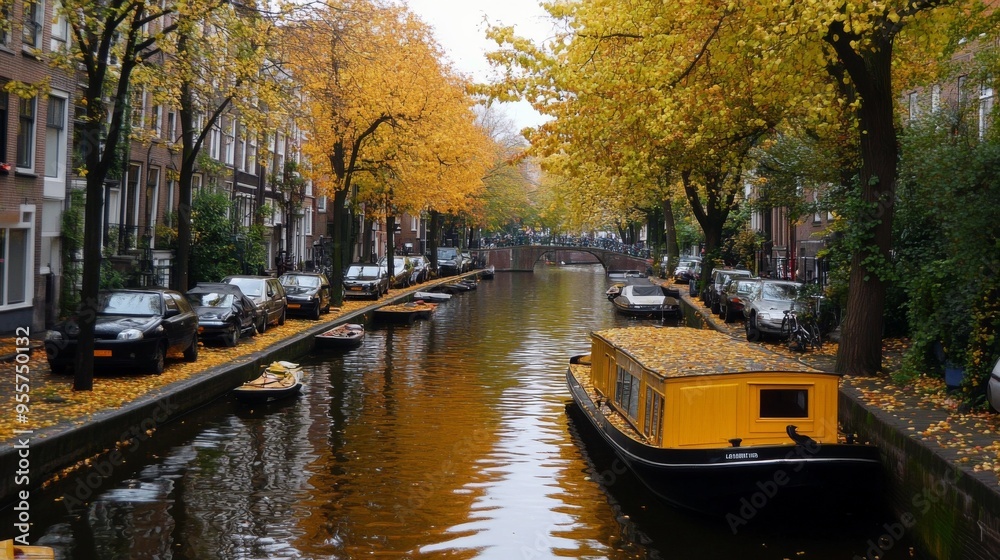 Obraz premium Autumn Serenity by the Canal