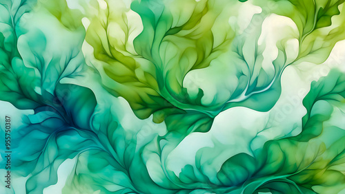 Vibrant abstract design featuring flowing greens and soft white accents in an artistic representation of nature's beauty