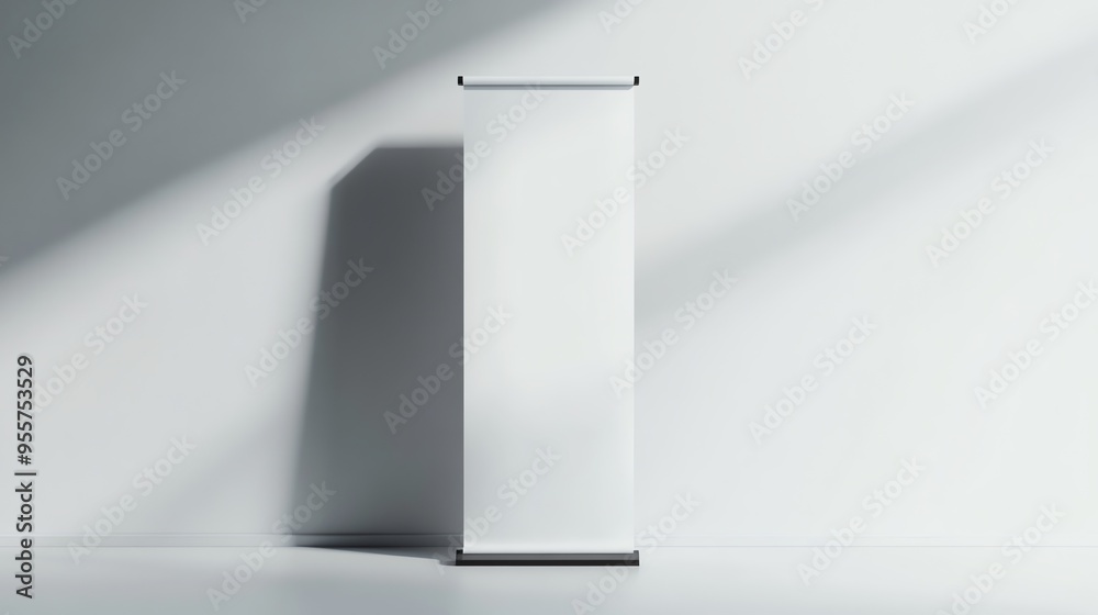 Blank White Roll-Up Banner Stand in an Empty Room