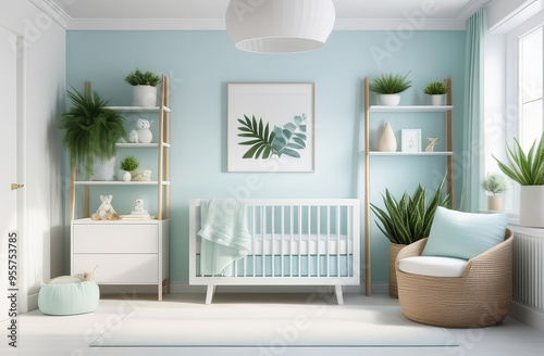 modern styled nursery in light blue colors photo