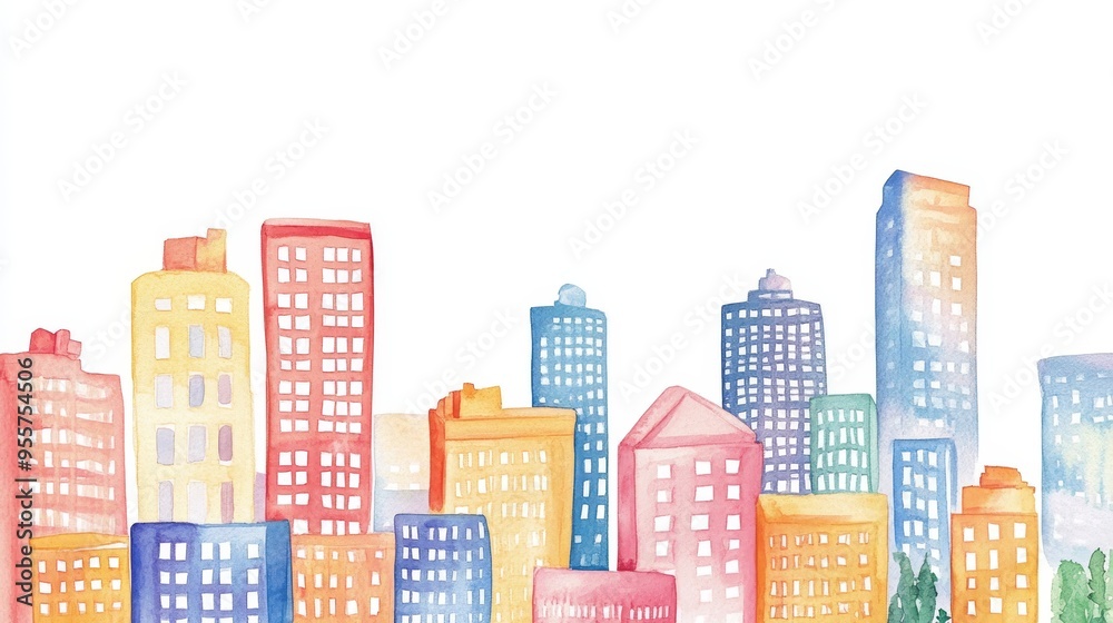 Skyscrapers collection. Watercolor illustrations set Skyscrapers collection. Watercolor illustrations set