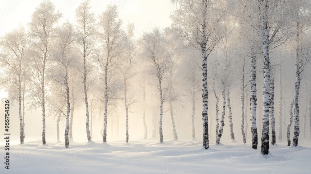A Tranquil Snowy Forest with Birch Trees A Tranquil Snowy Forest with Birch Trees