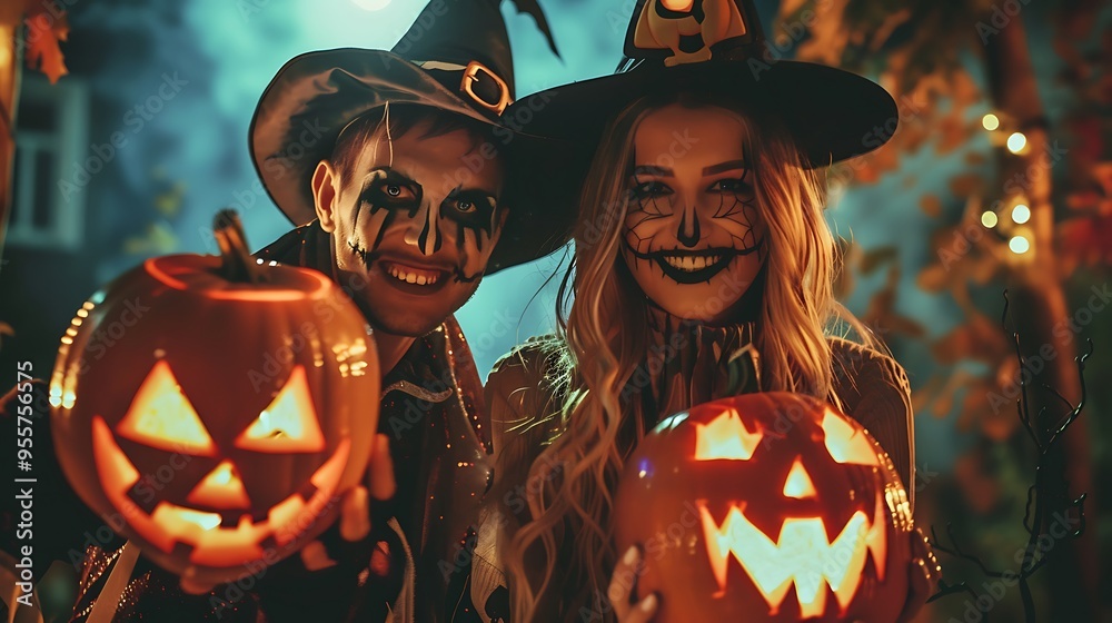 Fototapeta premium A Halloween-themed photo booth, complete with spooky props and eerie backgrounds, perfect for capturing festive memories