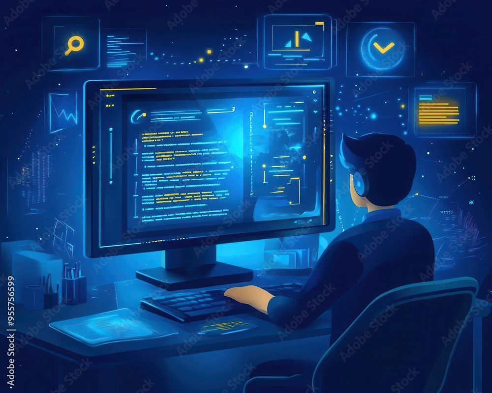 E-learning platform with a student attending a virtual class, digital style, sharp focus, high detail E-learning platform with a student attending a virtual class, digital style, sharp focus, high detail