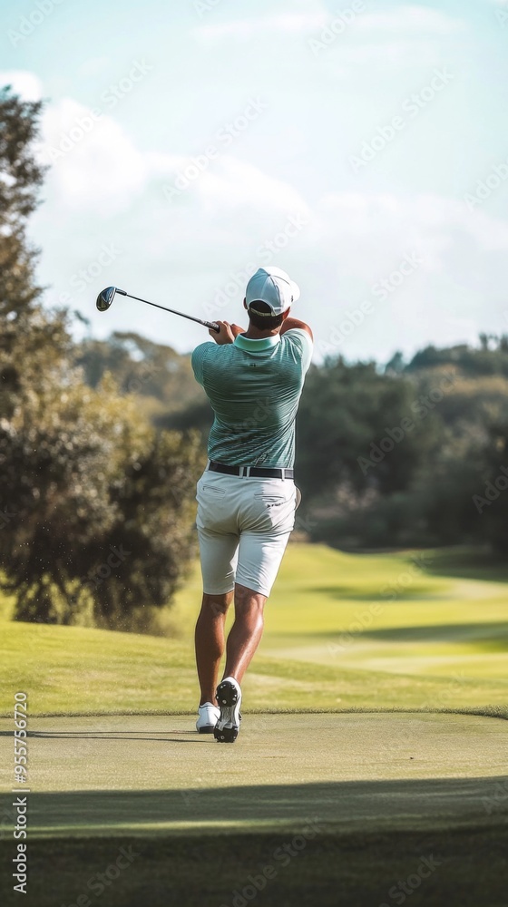 Obraz premium Golfer Taking a Swing on the Course