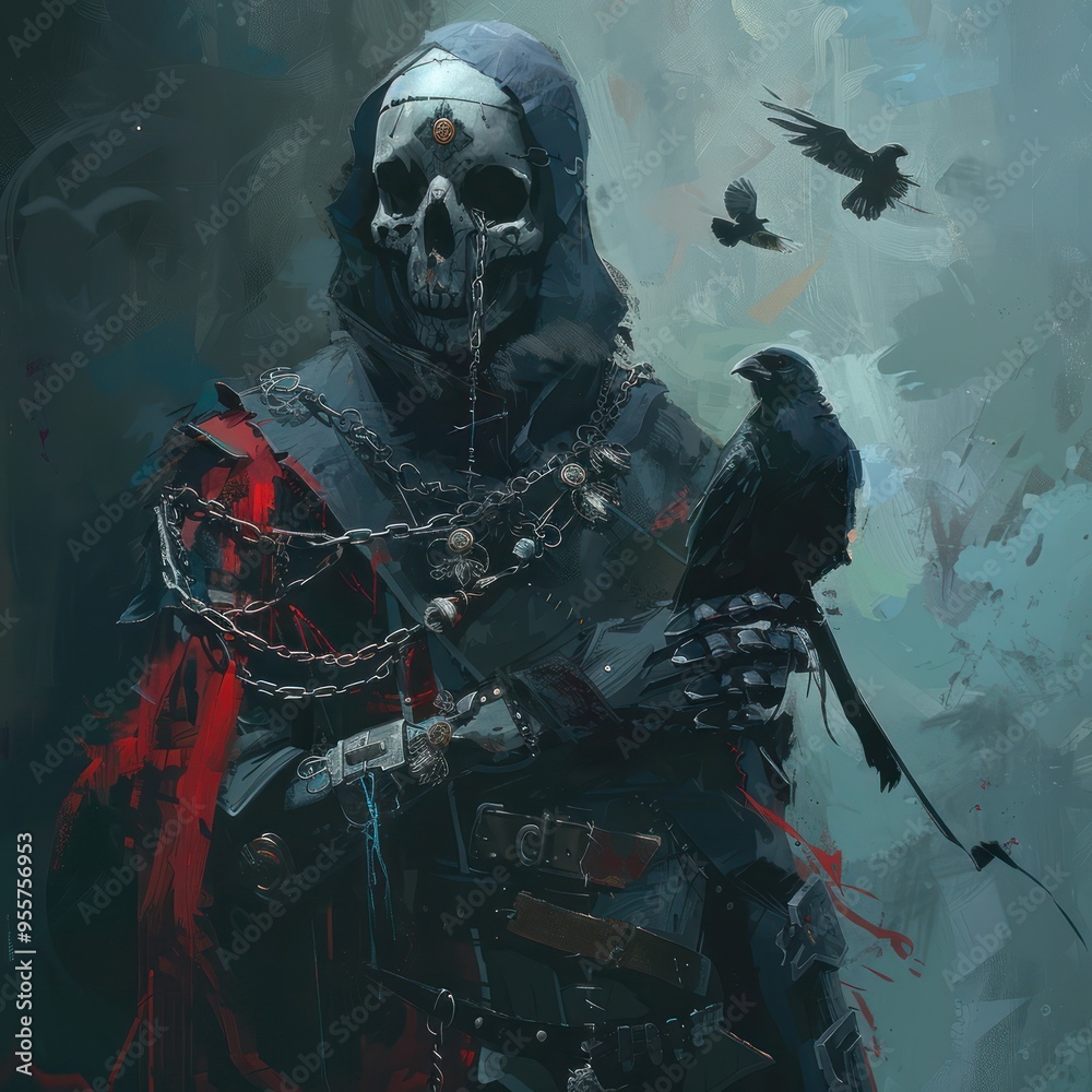 Mysterious Figure with a Skull Mask and Crows Mysterious Figure with a Skull Mask and Crows