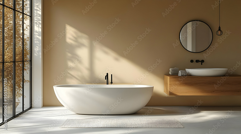Modern bathroom featuring a freestanding tub and minimalist decor. Modern bathroom featuring a freestanding tub and minimalist decor.