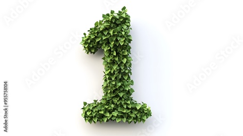 Photorealistic Number "1" Formed from Lush Greenery, Representing Growth and Vitality, Isolated on a White Background, Perfect for Eco-Friendly and Nature-Inspired Designs