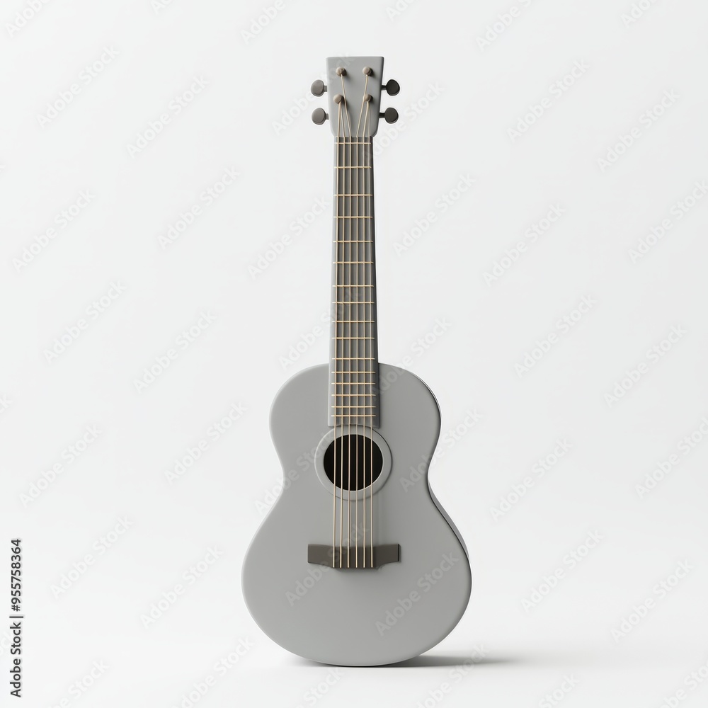 Fototapeta premium Cute Silver Acoustic Guitar 3D Render: Minimalist Pastel Design