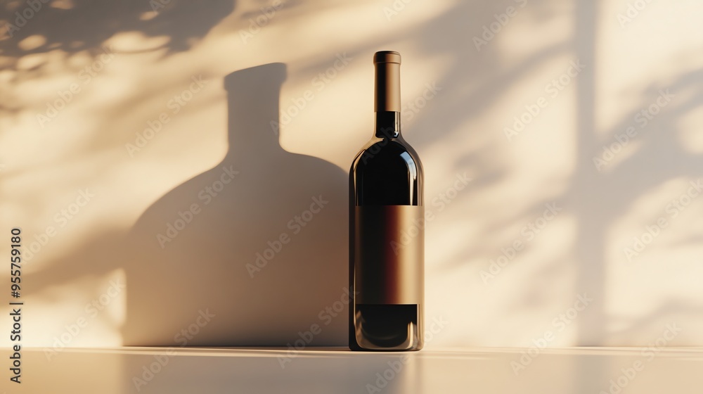 Wine Bottle in Sunlight with Shadow and Blank Label Wine Bottle in Sunlight with Shadow and Blank Label