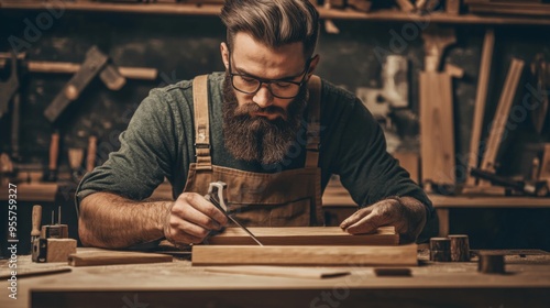 Artisan Carpenter Working in Workshop