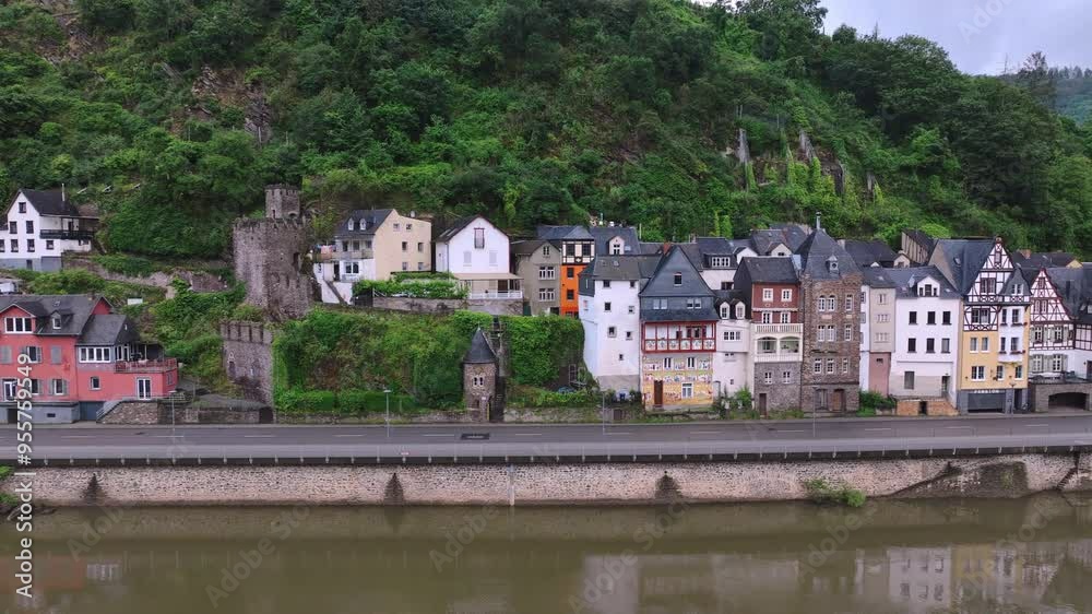Flying Along The Cochem Embankment, Germany, Aerial View Flying Along The Cochem Embankment, Germany, Aerial View
