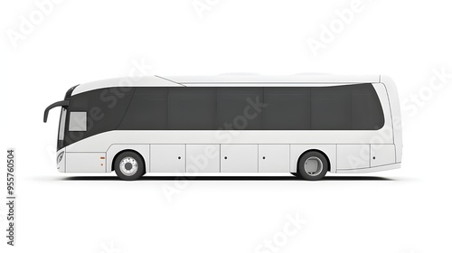 White luxury bus isolated on white background, detailed photo, png.