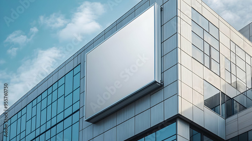 Modern building facade with a blank advertising space.