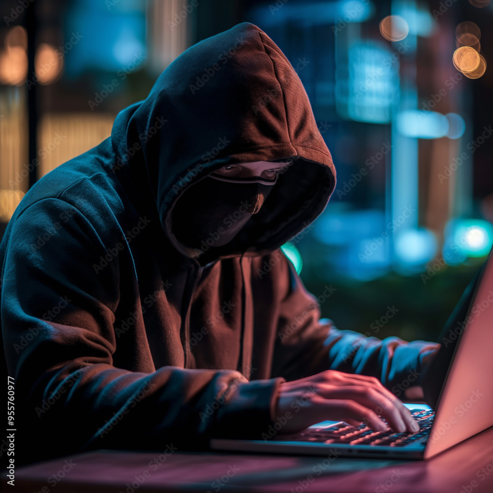 A hooded figure with a concealed face, surrounded by glowing lines of code and digital encryption, representing cyber-security threats in a dark, tech-infused ... See More
A hooded figure with a concealed face, surrounded by glowing lines of code and digital encryption, representing cyber-security threats in a dark, tech-infused ... See More