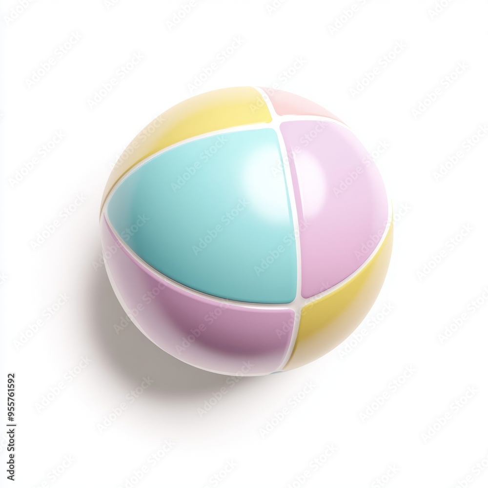 Cute Pastel Beach Ball: Minimalist 3D Illustration on White Background