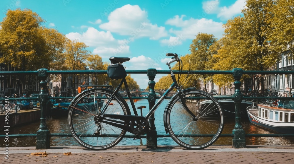 Fototapeta premium Bicycle by the Canal in Autumn