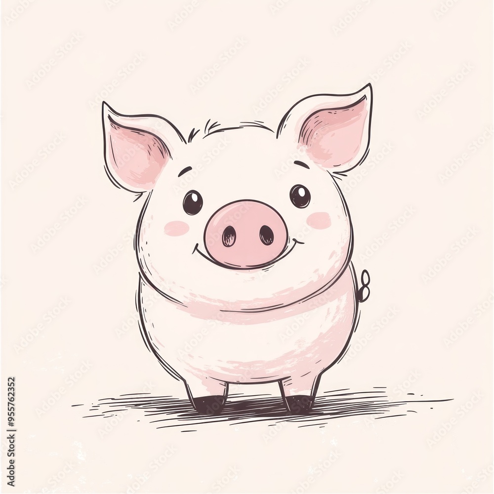 A cute cartoon pig with a big smile on its face A cute cartoon pig with a big smile on its face