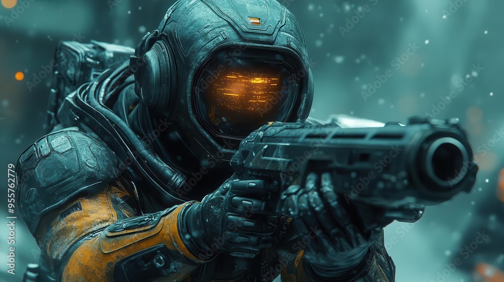 battleready warrior in sleek exosuit pulsing energy veins advanced weaponry stealth camouflage holographic hud dynamic action pose futuristic urban battlefield smoky atmosphere battleready warrior in sleek exosuit pulsing energy veins advanced weaponry stealth camouflage holographic hud dynamic action pose futuristic urban battlefield smoky atmosphere
