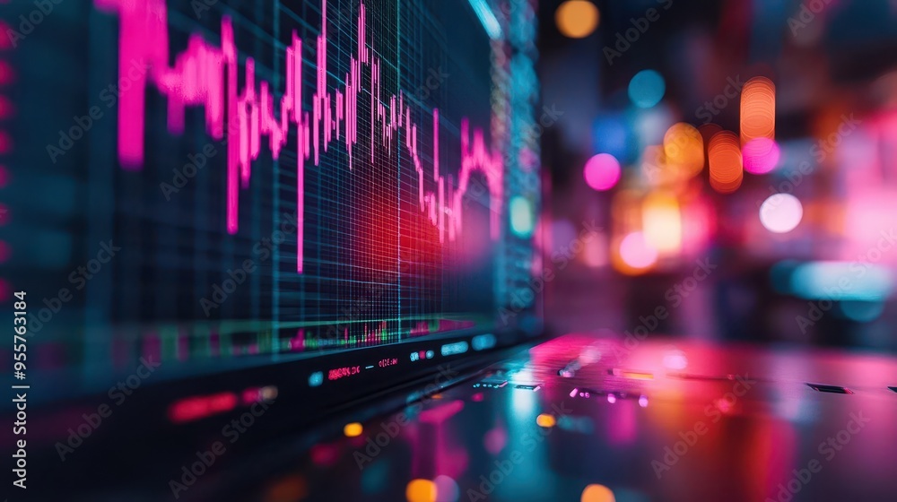 Obraz premium Stock market analysis with stock prices and charts on a screen, analytical style, sharp focus, high detail, bright lighting