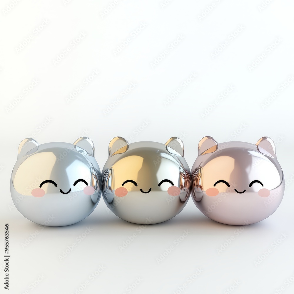 Fototapeta premium Cute Pastel Silver Caxixi: Minimalist 3D Design on White Background