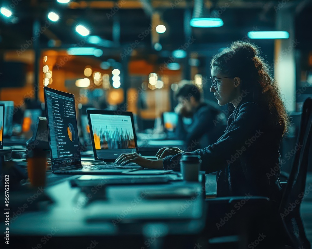 Tech trends being analyzed by a group of professionals, professional style, sharp focus, bright lighting, high detail Tech trends being analyzed by a group of professionals, professional style, sharp focus, bright lighting, high detail
