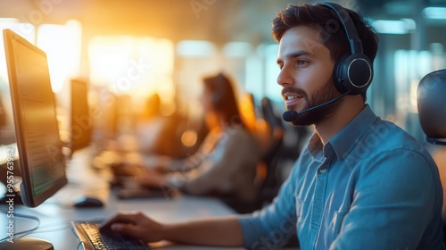 Tech support team assisting customers with digital tools, professional style, sharp focus, bright lighting, high detail