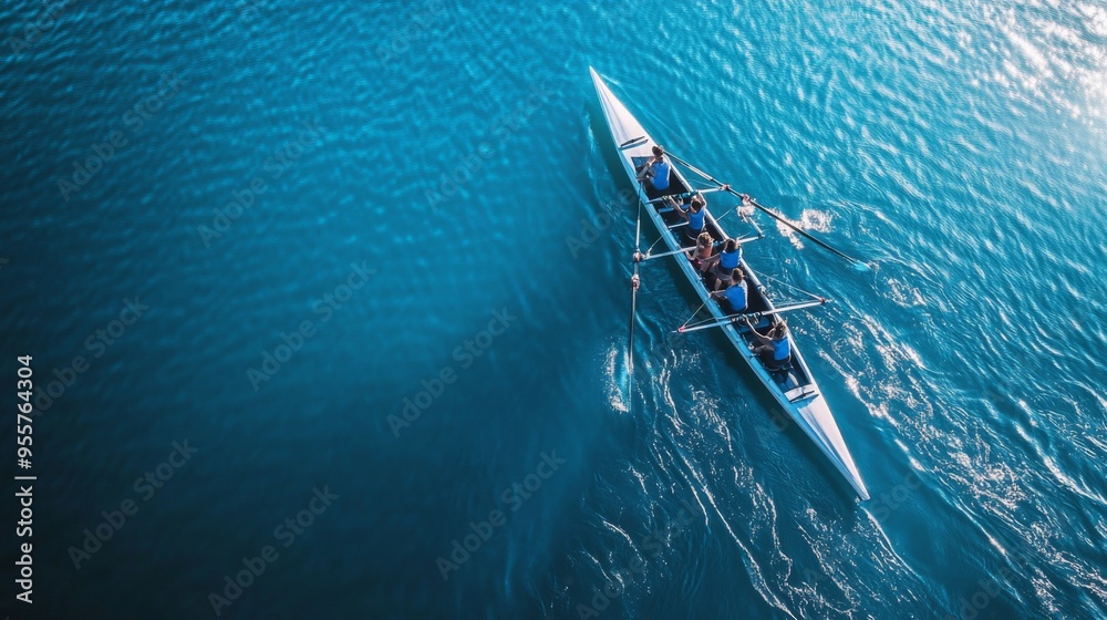 Fototapeta premium Aerial View of Rowers on Calm Water