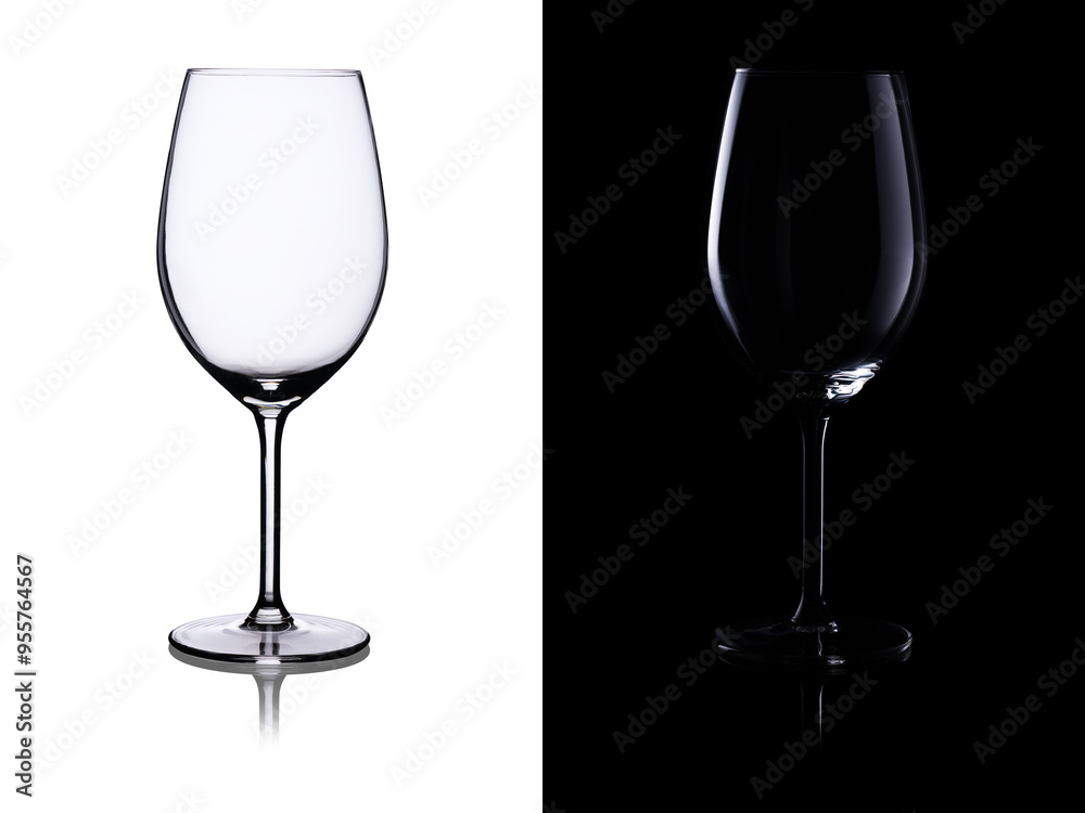 Empty wine glass isolated on a contrasting black and white background