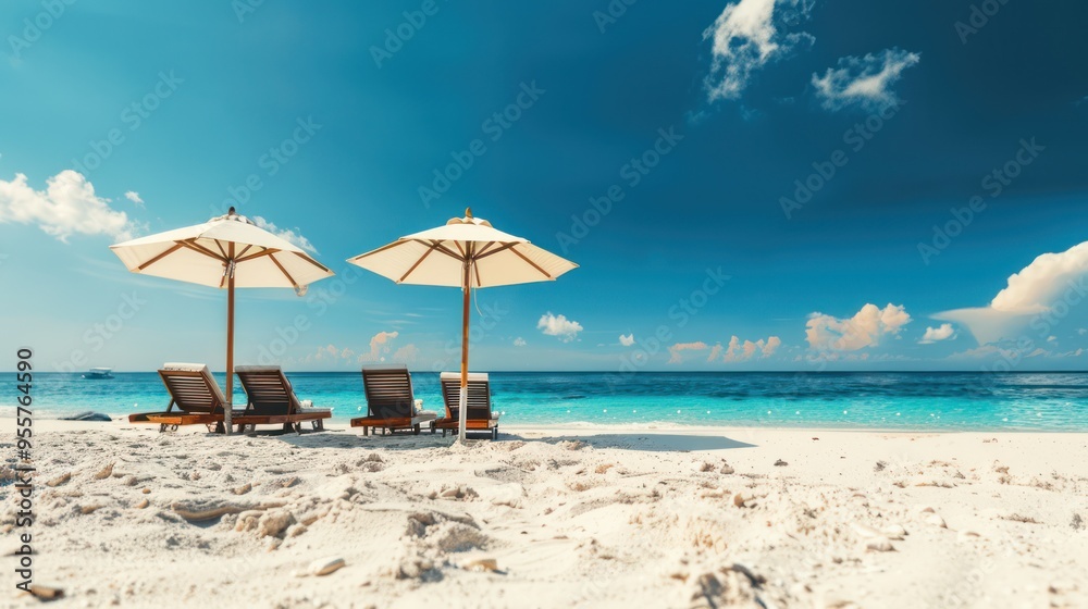 Relaxing Beach Scene with White Sand and Azure Waters Relaxing Beach Scene with White Sand and Azure Waters