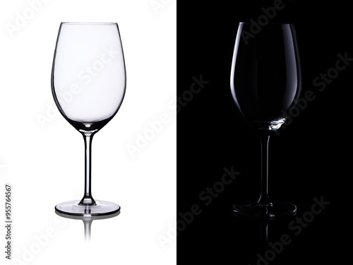 Empty wine glass isolated on a contrasting black and white background