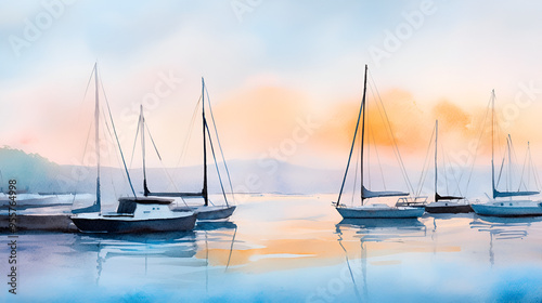 Peaceful Sailboats at Sunset - Watercolor Artwork for a Relaxing Atmosphere