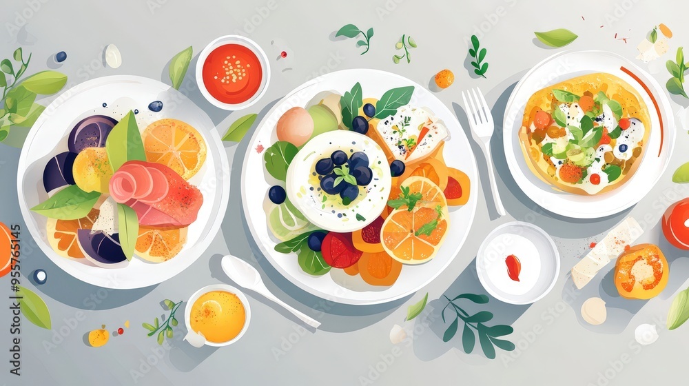 Gourmet Food Elegance in Modern Illustration Gourmet Food Elegance in Modern Illustration