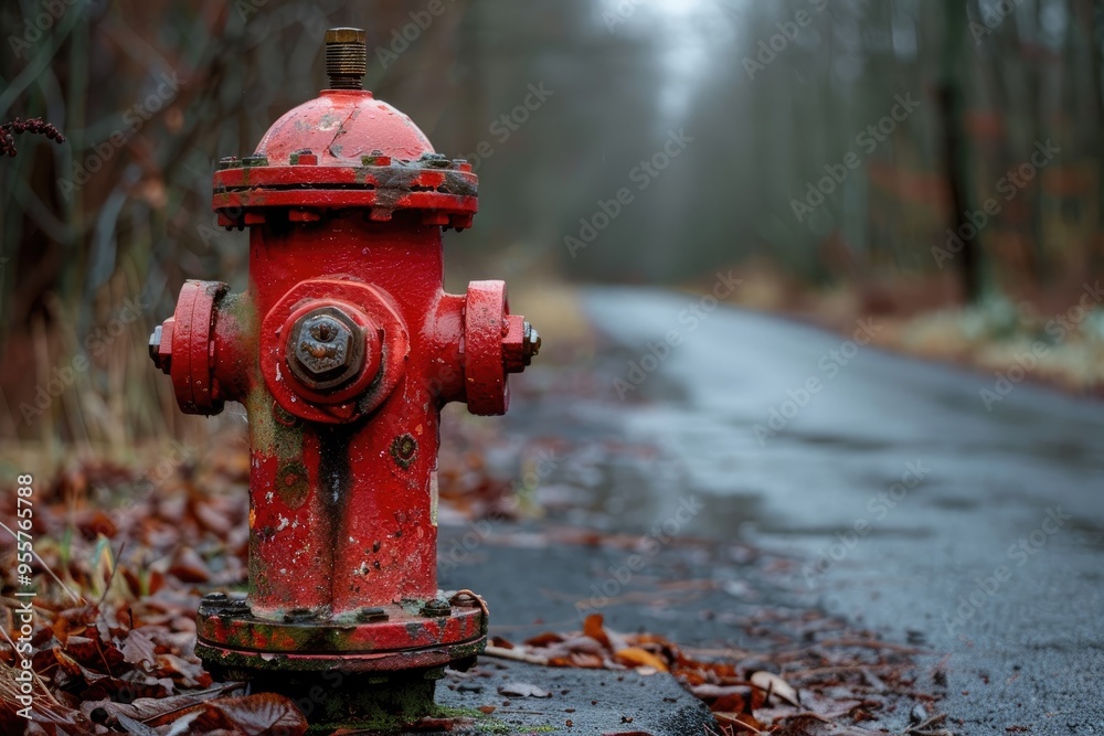 Red fire hydrant stands by road. A close-up photo of a red fire hydrant, perfect for illustrating fire safety, emergency preparedness, or urban landscapes. Red fire hydrant stands by road. A close-up photo of a red fire hydrant, perfect for illustrating fire safety, emergency preparedness, or urban landscapes.