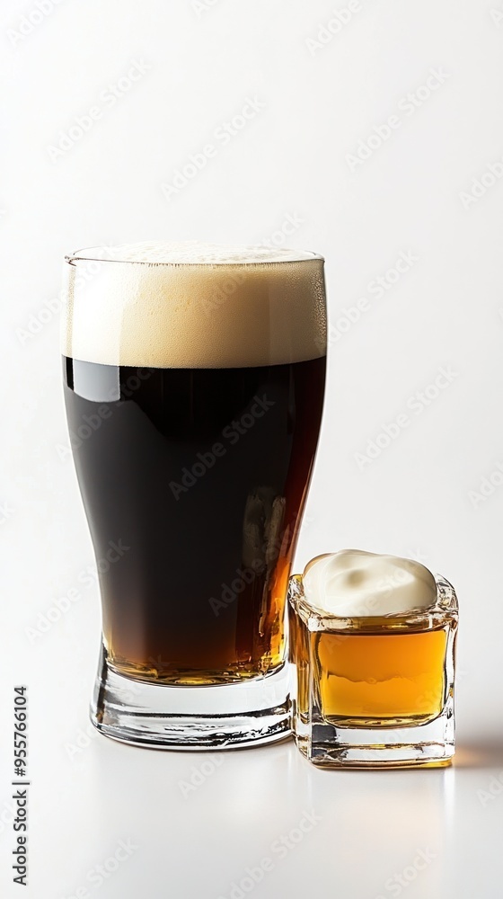 A Glass of Dark Beer with a Small Shot of Whiskey A Glass of Dark Beer with a Small Shot of Whiskey