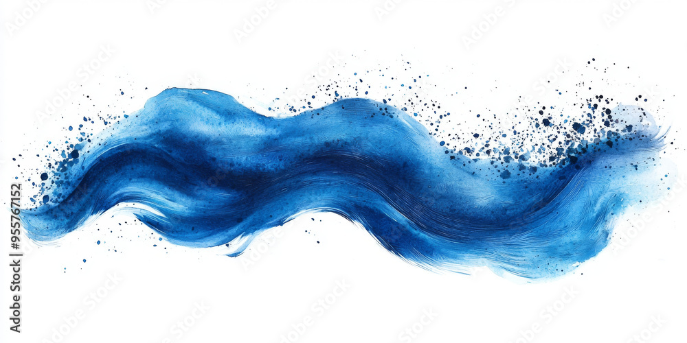 Abstract watercolor painting of a blue wave with splashes of paint. Abstract watercolor painting of a blue wave with splashes of paint.