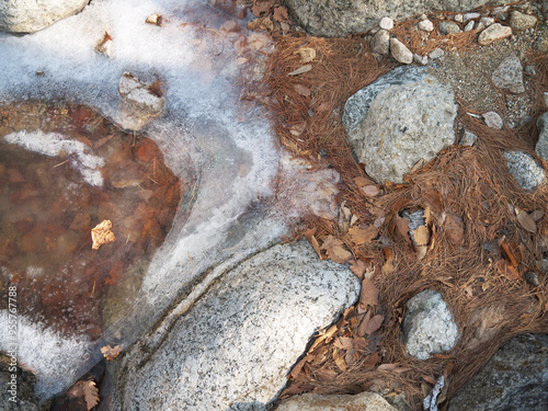 creekbed, autumn, awesome, background, beautiful, creek, delicate, floating, fragile, frosted, frozen, ice, korea, leaves, national park, natural, nature, needles, photography, pine, river, riverbed,  photo