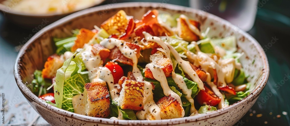 Caesar Salad With Bacon And Juicy Sauce Caesar Salad With Bacon And Juicy Sauce