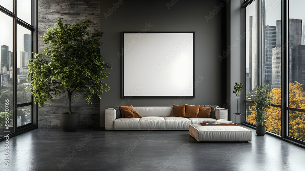 Modern living room with large windows and minimalist decor. Modern living room with large windows and minimalist decor.