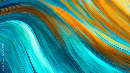 Colorful abstract waves of blue and orange flowing together in a vibrant, dynamic pattern that captures the essence of movement and energy