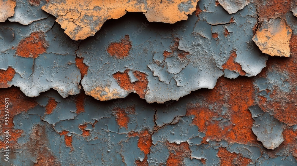 Close-up of Flaking Rust and Paint on Metal Surface
