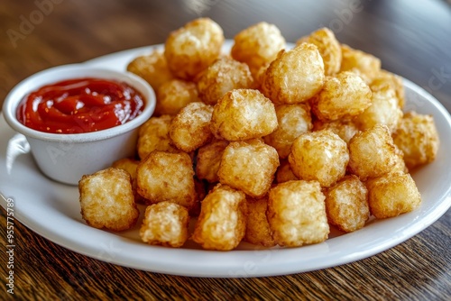 Crispy tater tots with ketchup dip photo