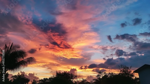 Vibrant Sunset Over Tropical Landscape