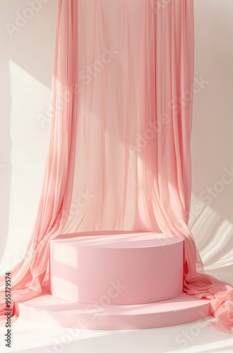 Soft Pink Podium with Flowing Chiffon for a Graceful Appearance