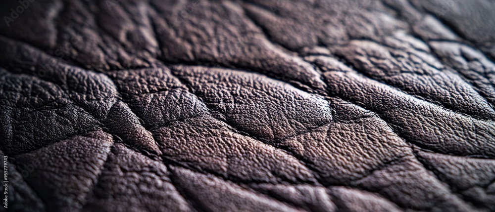 Obraz premium Detailed Close-Up of Textured Leather Showcasing Intricate Patterns and Rich Tones in Natural Lighting