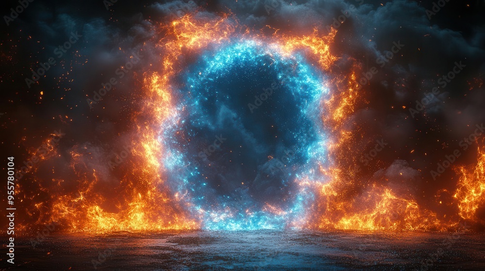 Fototapeta premium electrifying 3d rendered frames pulsing with blue lightning rectangular and square borders crackle with energy creating a dramatic and futuristic visual effect