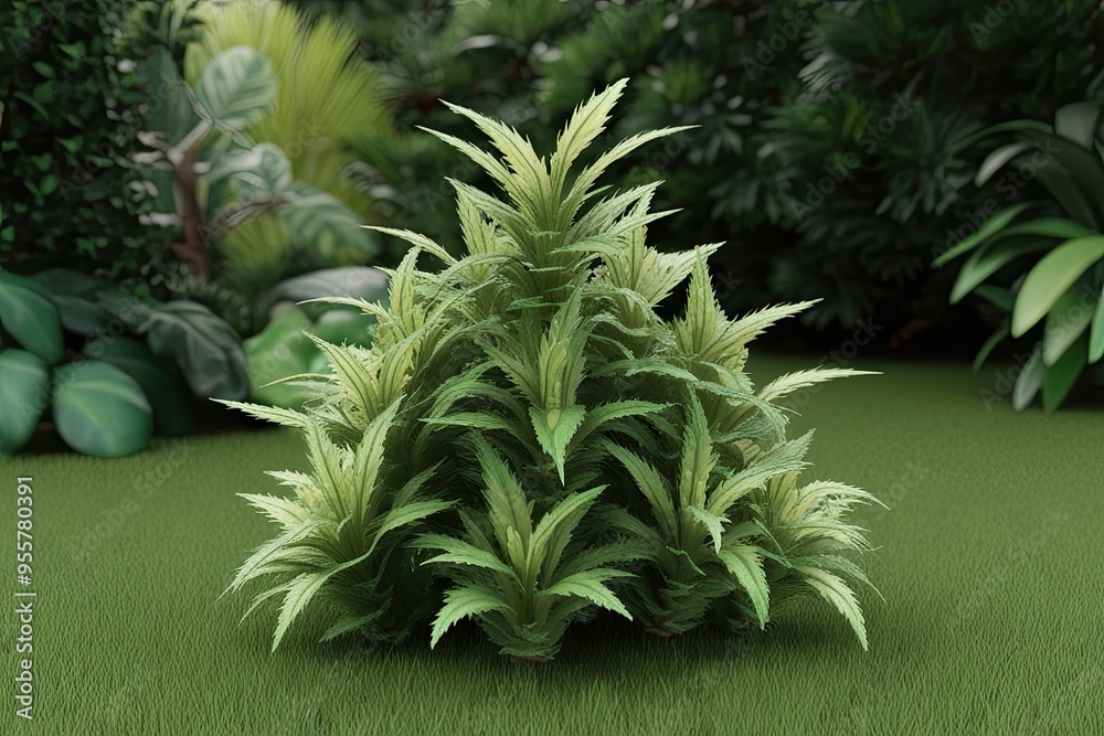 Fototapeta premium 3D Visualization of Ophiopogon japonicus Plant Group with Lush Greenery and Detailed Botany
