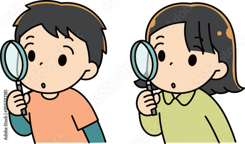 虫眼鏡で見る子供